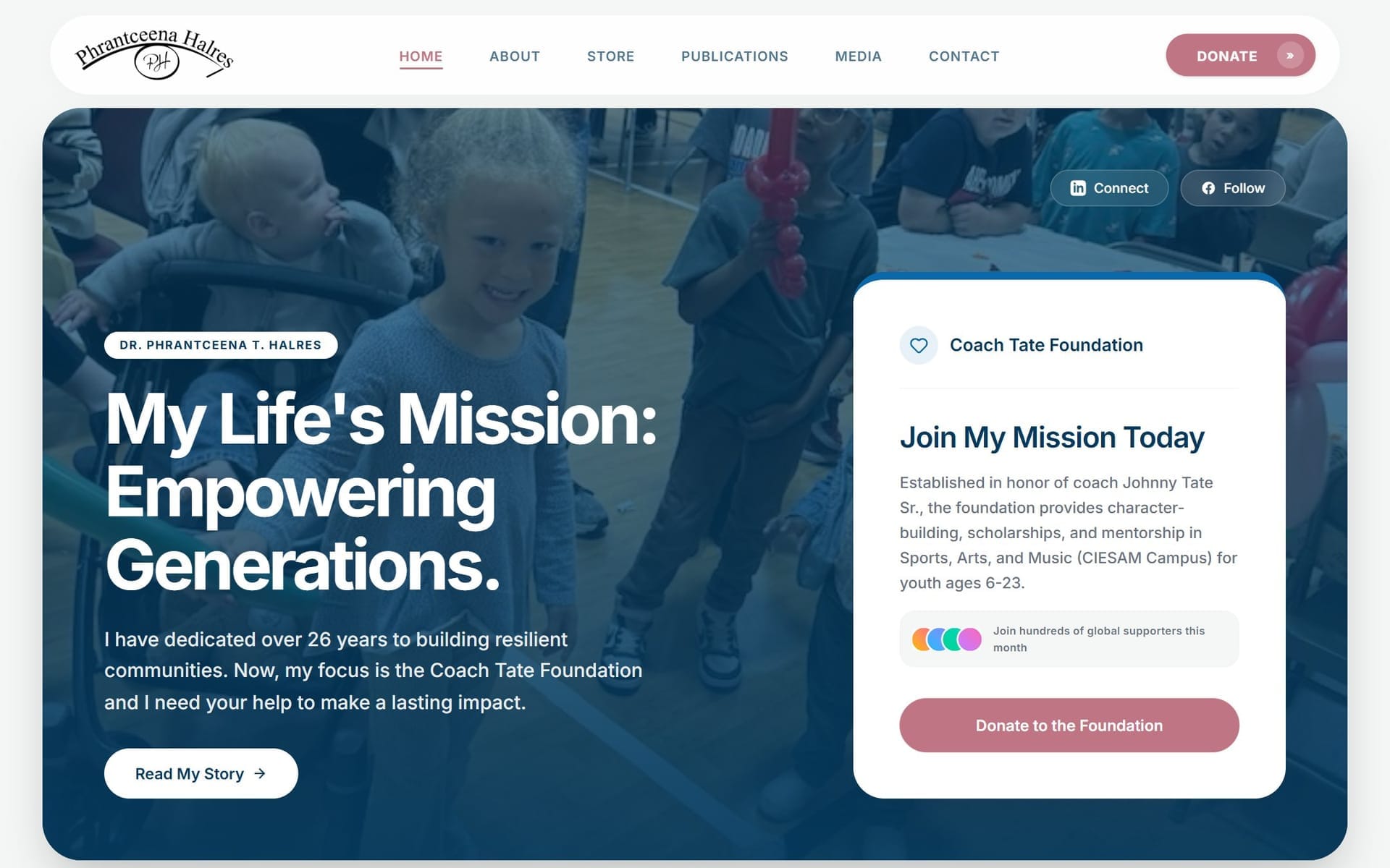 Example nonprofit & community leader website we built for a client