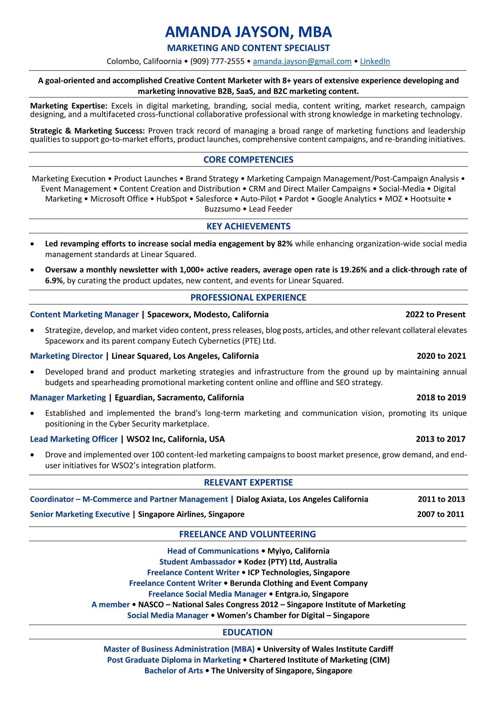Executive One-Page Resume Format